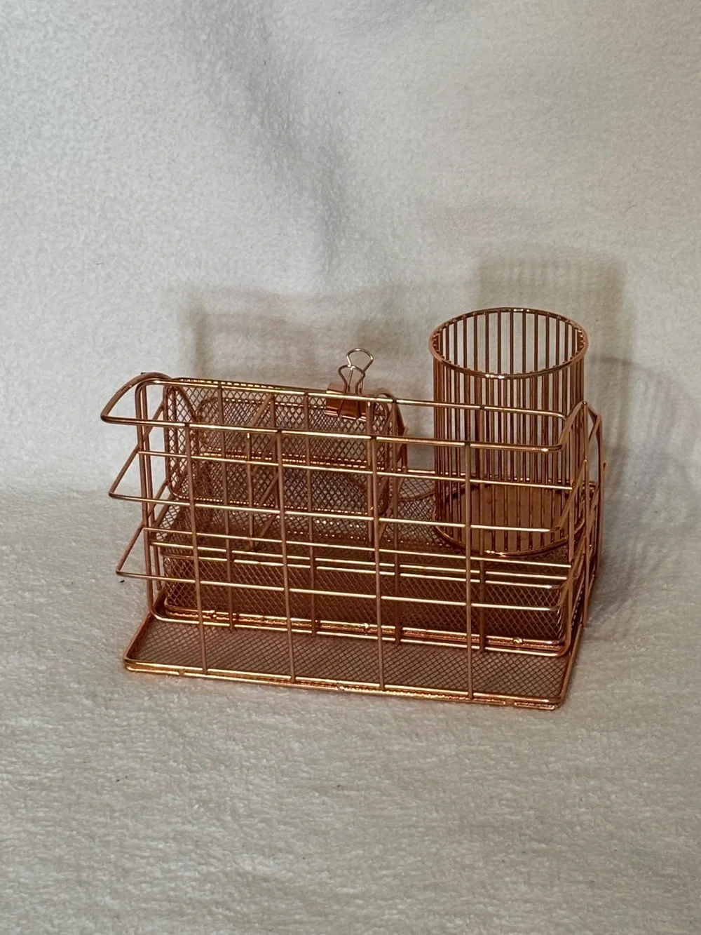 Metal Desk Organizer Caddy in Rose Gold - Multi-Compartment Storage